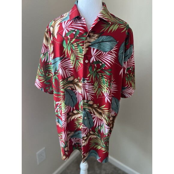 Hawaiian Vacation Mens Large  Shirt Design In Italy Button Up Red Palm Tropical - Picture 1 of 7